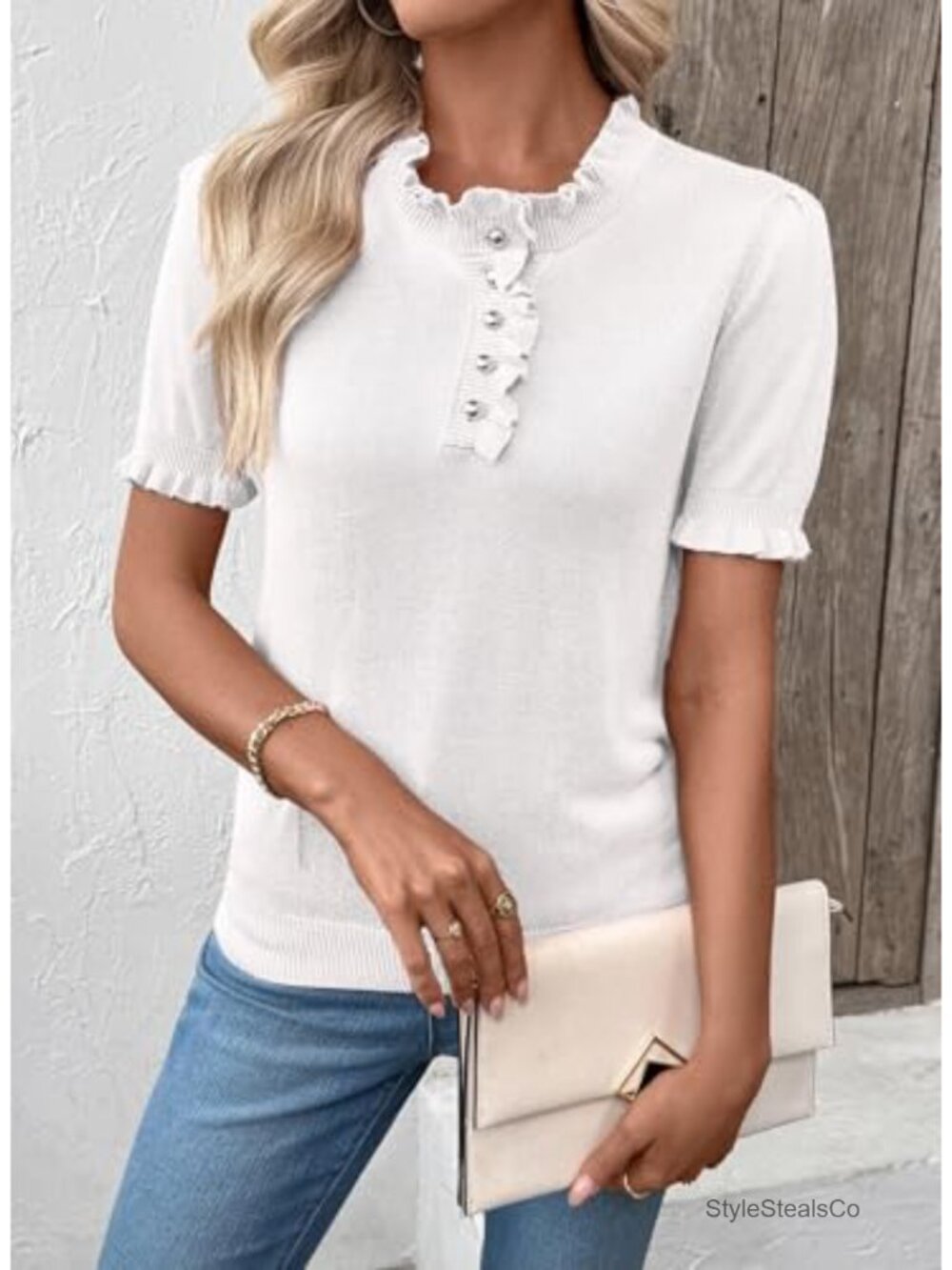 Short Sleeve Ruffle Sweater Pullover Top - Picture 4 of 6